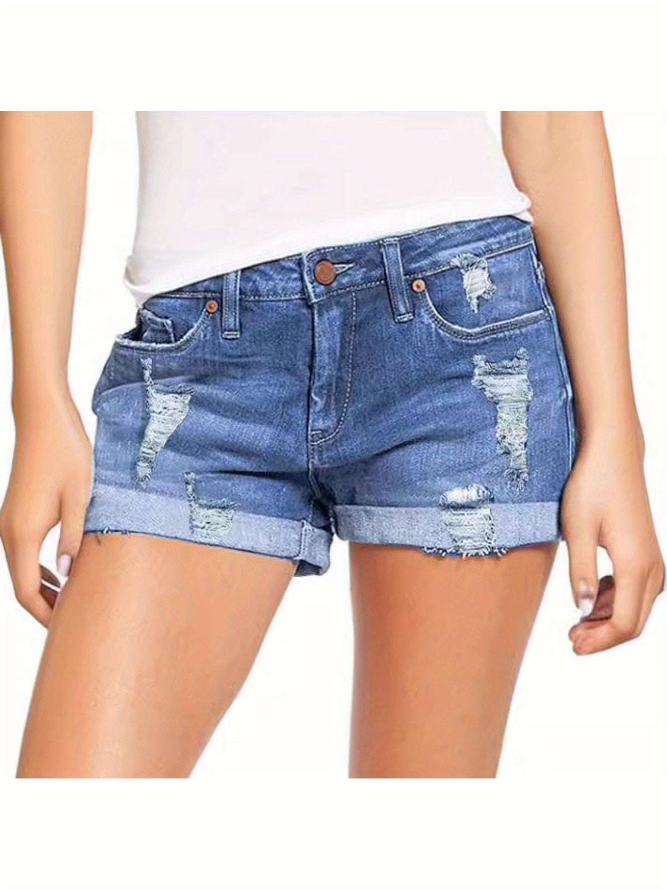 AverieLuxe High-Waisted Slight Stretch Cotton Denim Shorts - Perfect for Spring/Summer Casual Fashion