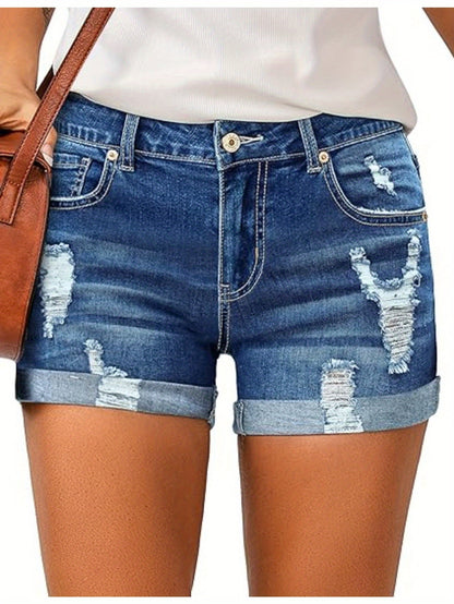 AverieLuxe High-Waisted Slight Stretch Cotton Denim Shorts - Perfect for Spring/Summer Casual Fashion