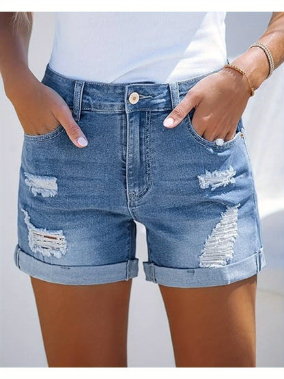 AverieLuxe High-Waisted Slight Stretch Cotton Denim Shorts - Perfect for Spring/Summer Casual Fashion