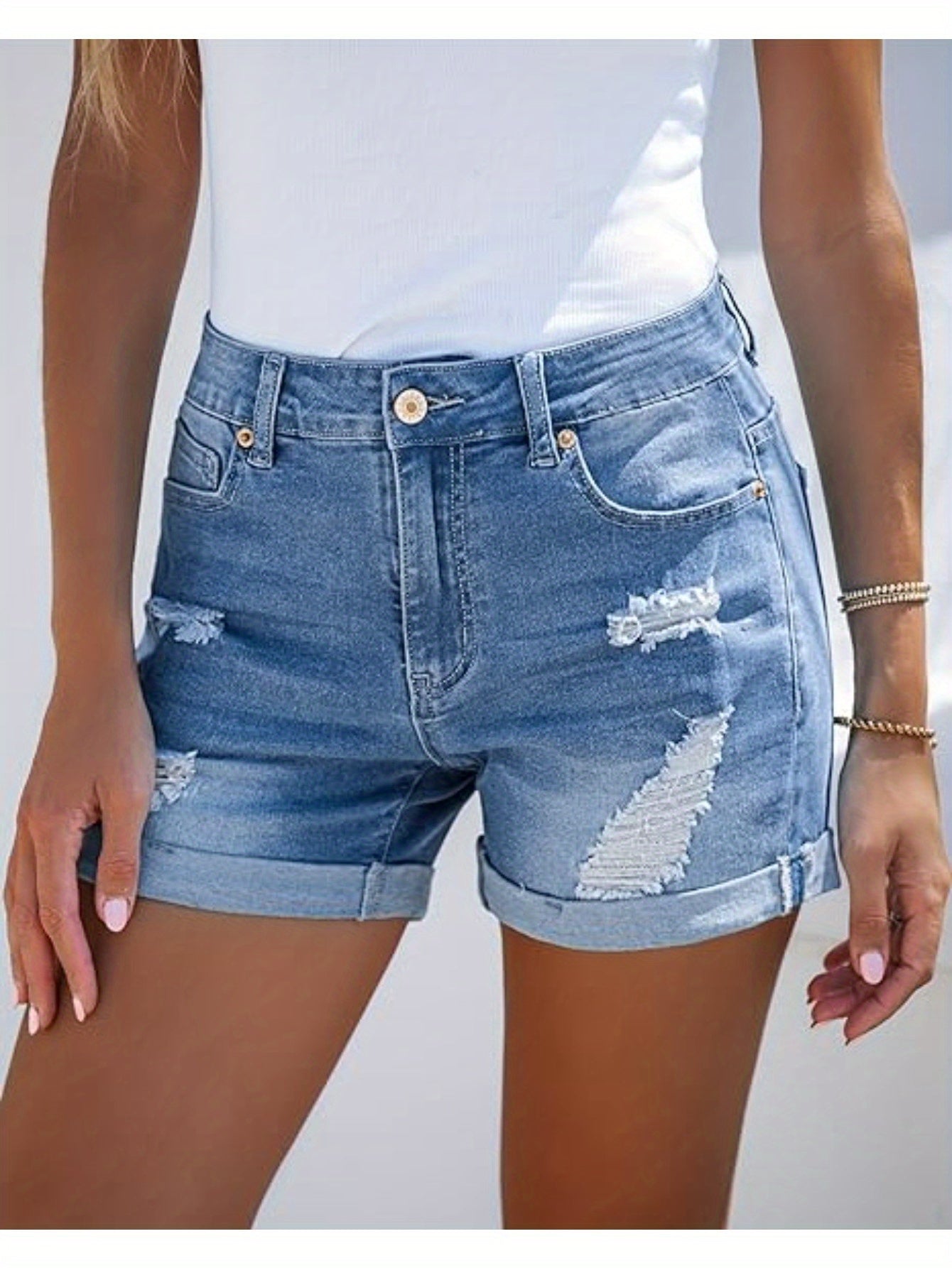 AverieLuxe High-Waisted Slight Stretch Cotton Denim Shorts - Perfect for Spring/Summer Casual Fashion