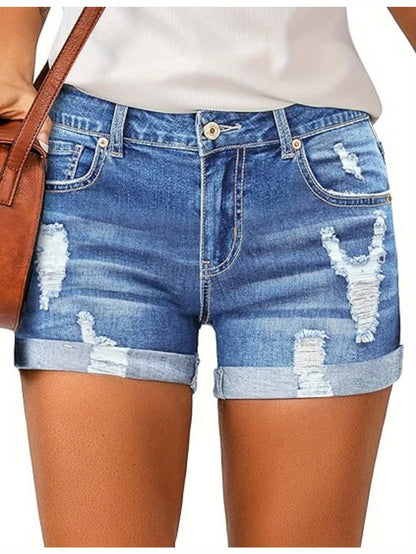 AverieLuxe High-Waisted Slight Stretch Cotton Denim Shorts - Perfect for Spring/Summer Casual Fashion