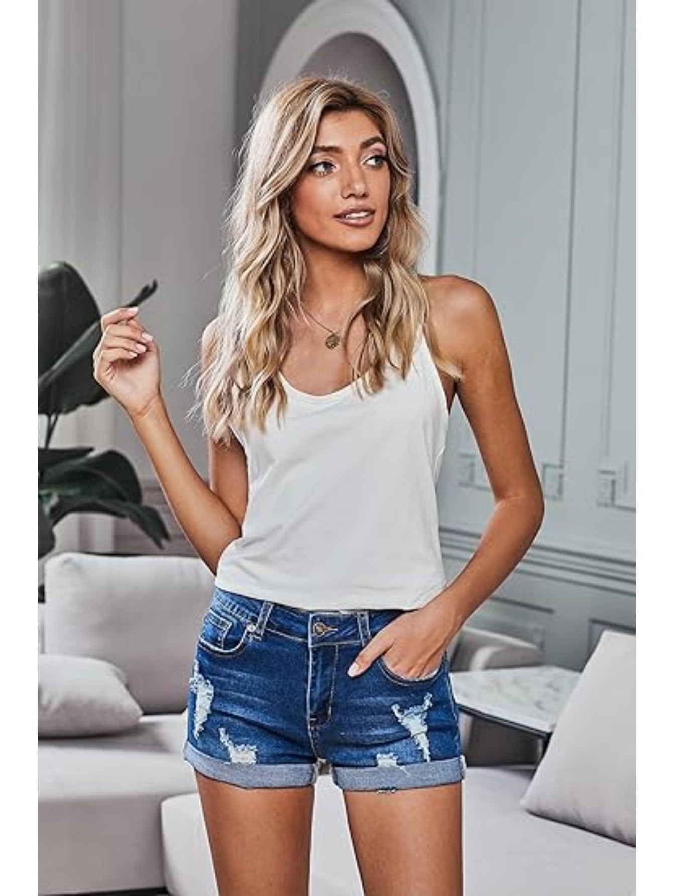 AverieLuxe High-Waisted Slight Stretch Cotton Denim Shorts - Perfect for Spring/Summer Casual Fashion