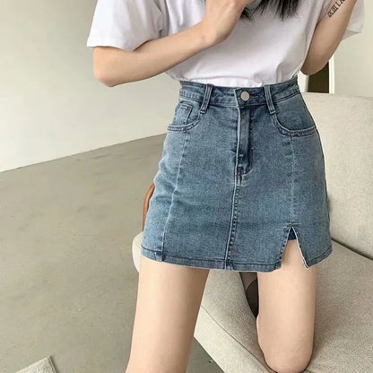 AverieLuxe Skorts Skirts for Women Denim Mini Skirt Side Slit with High Waisted Jean Shorts Stretchy