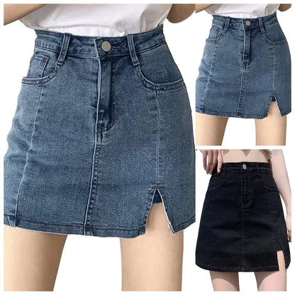 AverieLuxe Skorts Skirts for Women Denim Mini Skirt Side Slit with High Waisted Jean Shorts Stretchy