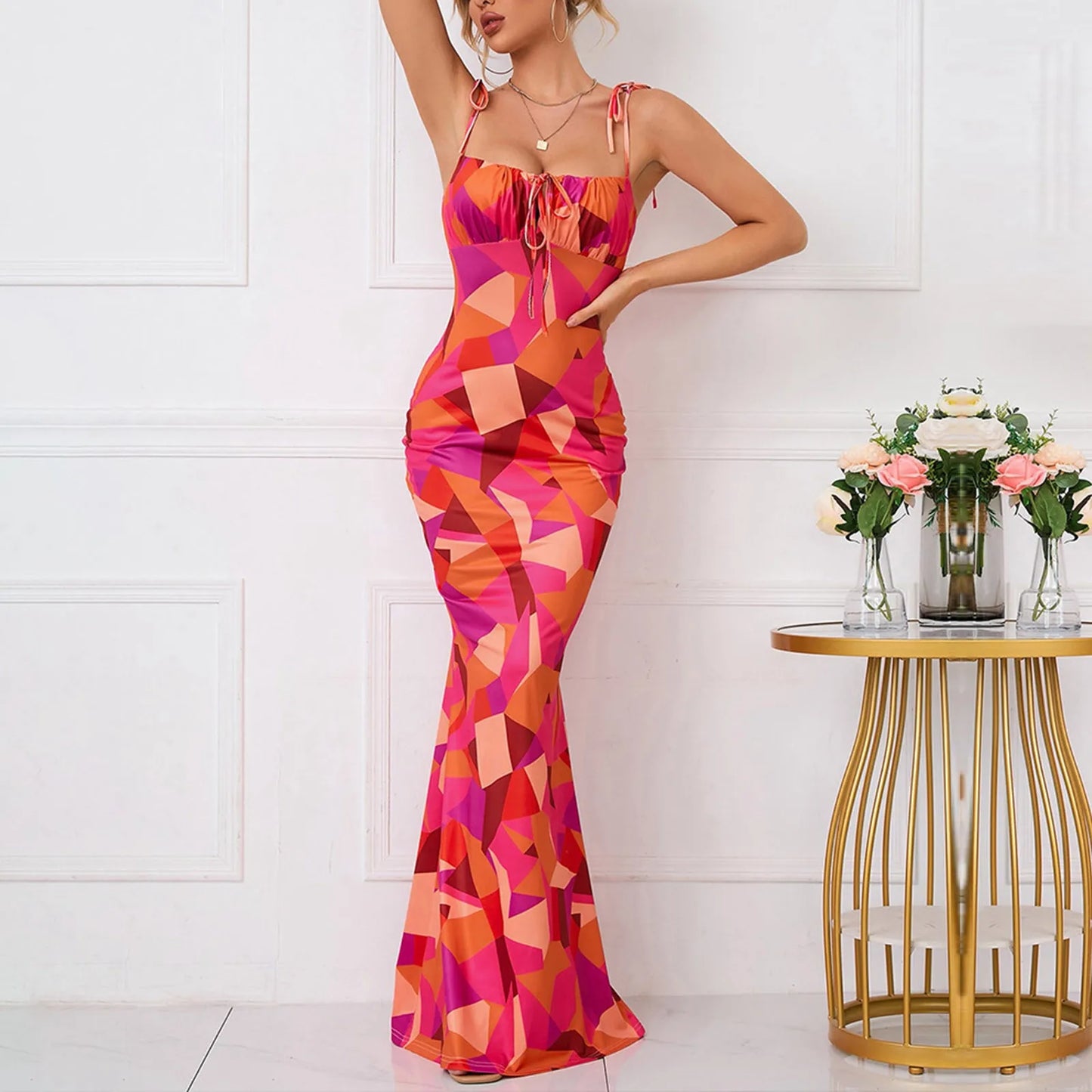 AverieLuxe Boho Tie-Shoulder Maxi Dress