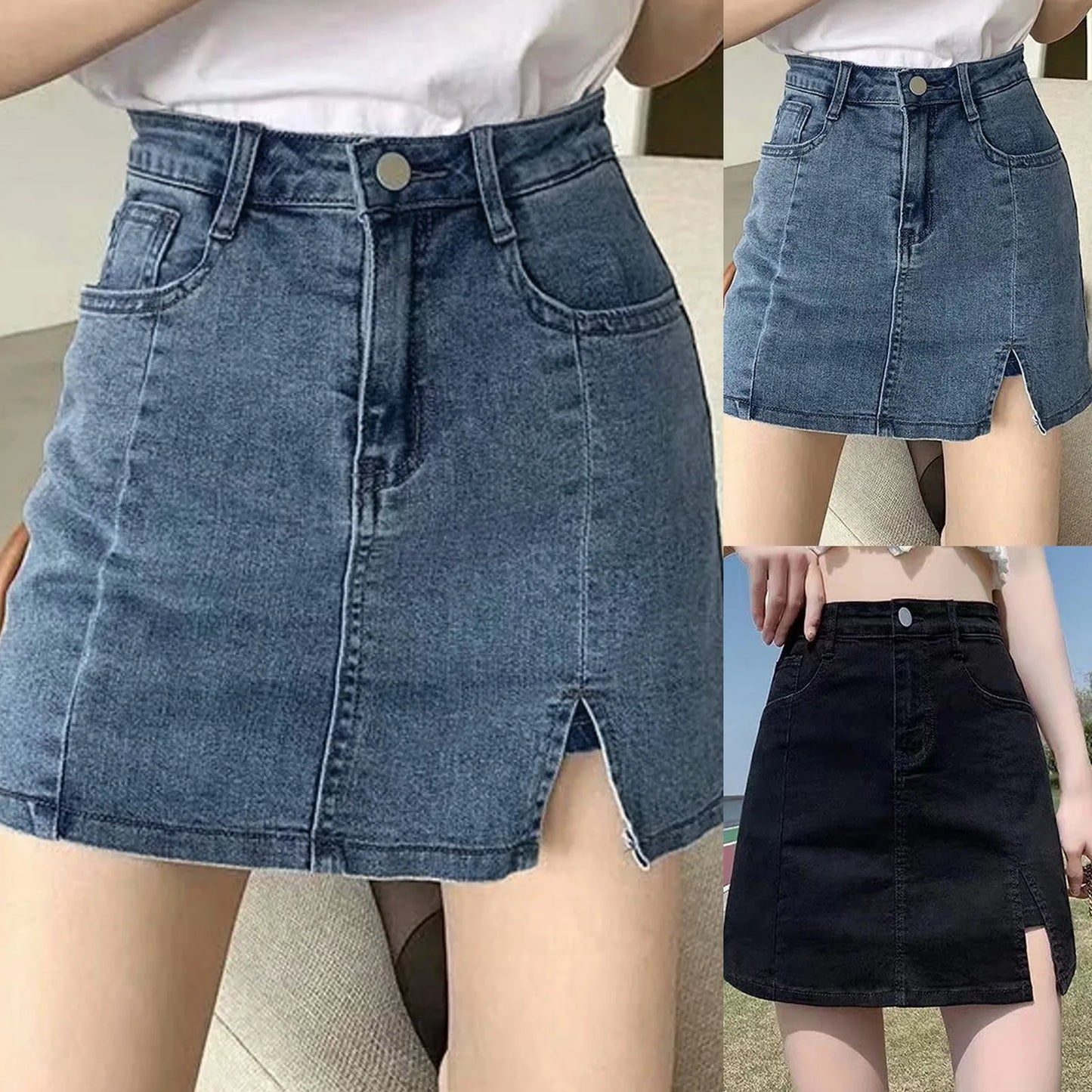 AverieLuxe Skorts Skirts for Women Denim Mini Skirt Side Slit with High Waisted Jean Shorts Stretchy