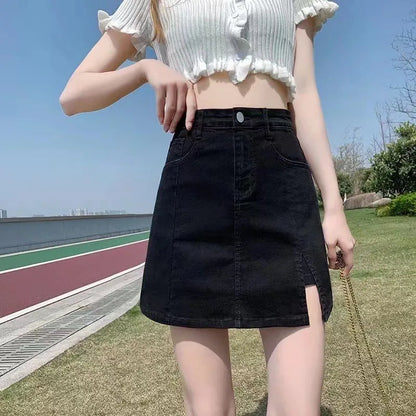 AverieLuxe Skorts Skirts for Women Denim Mini Skirt Side Slit with High Waisted Jean Shorts Stretchy