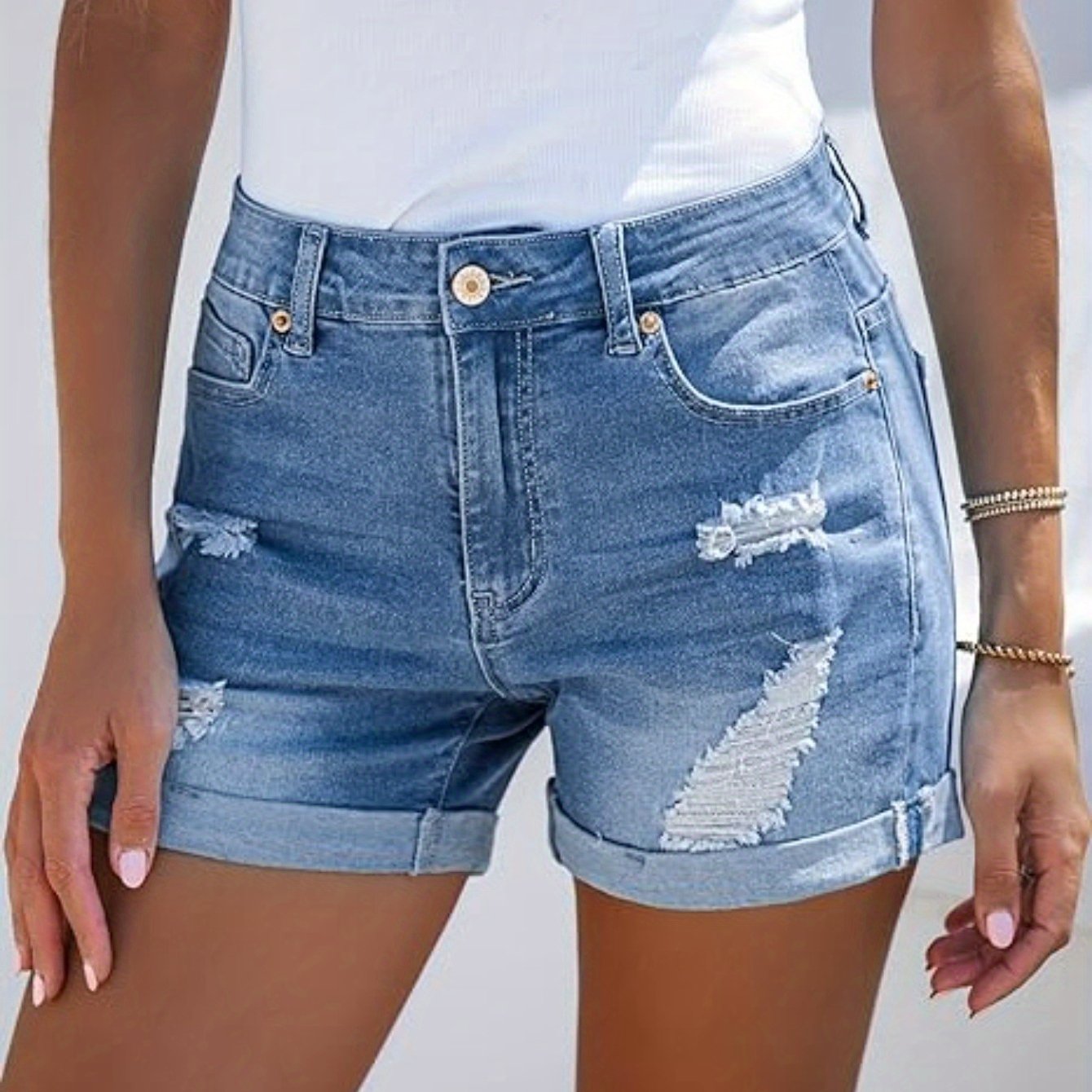 AverieLuxe High-Waisted Slight Stretch Cotton Denim Shorts - Perfect for Spring/Summer Casual Fashion